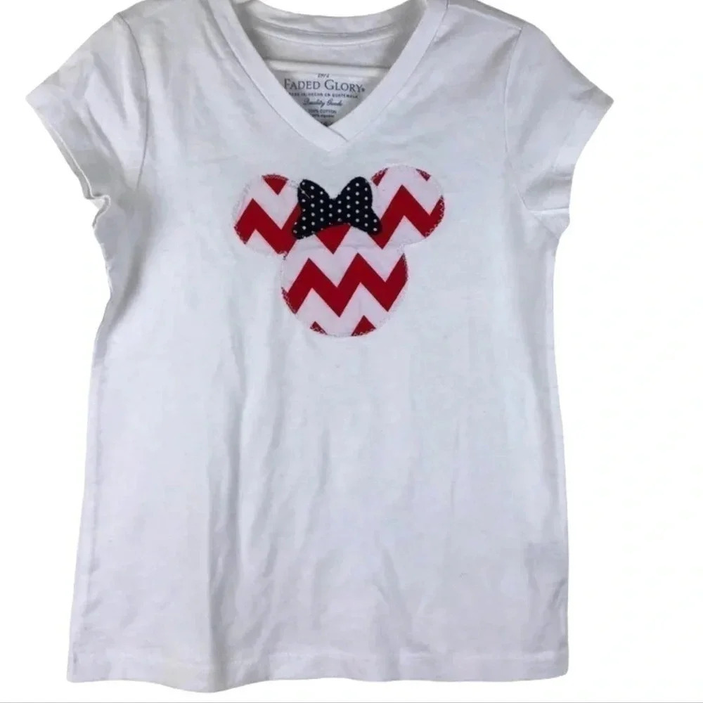 ETSY HANDMADE EUC GIRLS MICKEY MOUSE TOP WHITE RED FALL TSHIRTS SHIRT SIZE S 6 X
